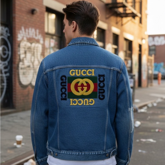 Gucci Other - Gucci Denim Jacket with Multicolor Logo Patch Size 50 (oversized cut)
